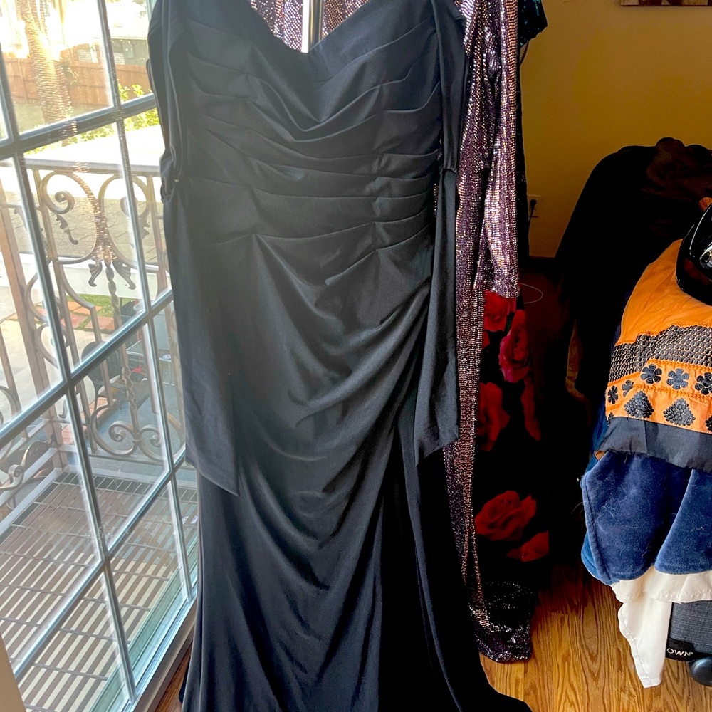 SEXY Black Evening, high slit, mermaid Strapless w/ 2 straps drape off shoulder